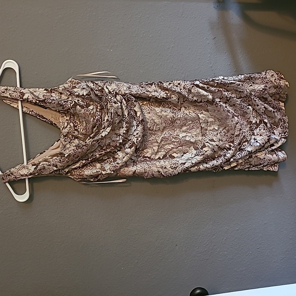 Express gold rouched lace dress